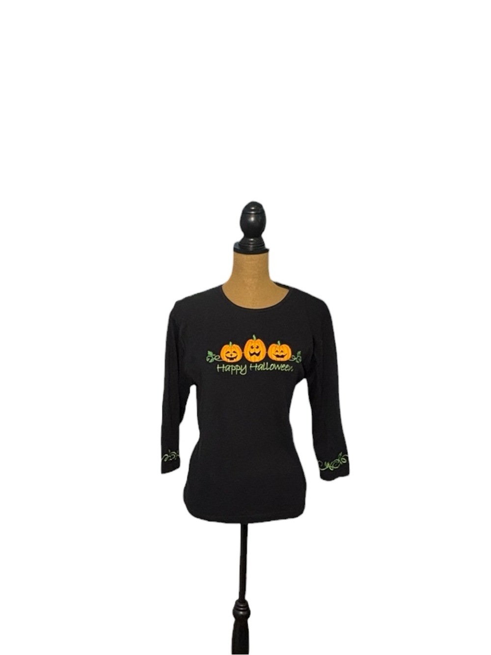 Vintage Y2K Paradise Bay Halloween Top M Pumpkin Embroidered Jack O Lantern